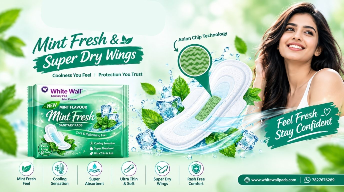 Trending White Wall Sanitary Pad with Mint Fresh Wings
